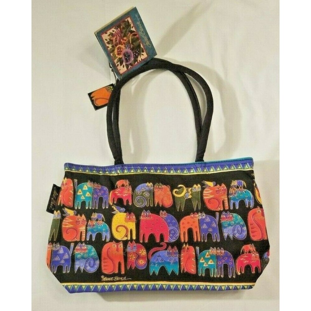Laurel Burch Cat Handbag Vibrant Coloration Double Handle Zipper Closure NEW